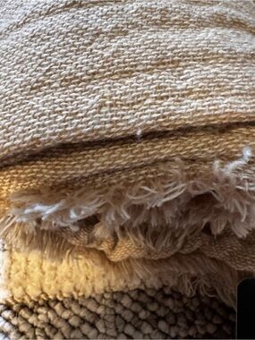 4 Tan beautiful throws- Blanket & basket
bundle